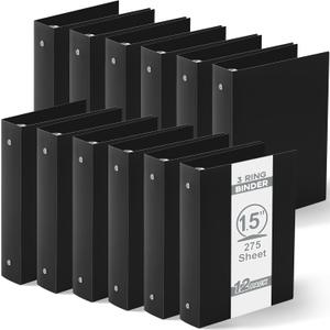 Henoyso 12 Pcs Mini 3 Ring Binders Plastic 1.5'' Binder, Fits 5.5" x 8.5" Paper Holds(capacity 280 Sheets), Flexible Three Round Rings Small Black Binders Bulk for School, Office Use, Photo Album Page