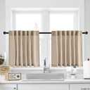 NICETOWN Cafe Linen Tier Curtains - 30 Inch Length Farmhouse Solid Short Small Half Window Curtains with Back Tab & Rod Pocket for Bathroom, 2 Panels, 55Wx30L, Angora