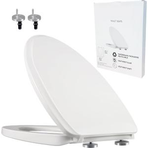 YNR Toilet Seat with Slow Close Hinges, Standard Elongated Toilet Seat with Non-slip Seat Bumpers, Easy to Install & Clean, Heavy Duty PP Material, Fits All Toilet Brands (Y7)