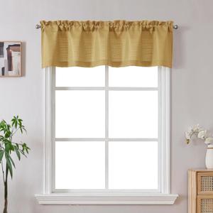 Gwine Gold Valance for Windows, Light Filtering Faux Linen Textured Kitchen Valance for Window, Rod Pocket Small Short Curtain for Bathroom Laundry Room Basement, 60Wx14L inch, 1 Piece