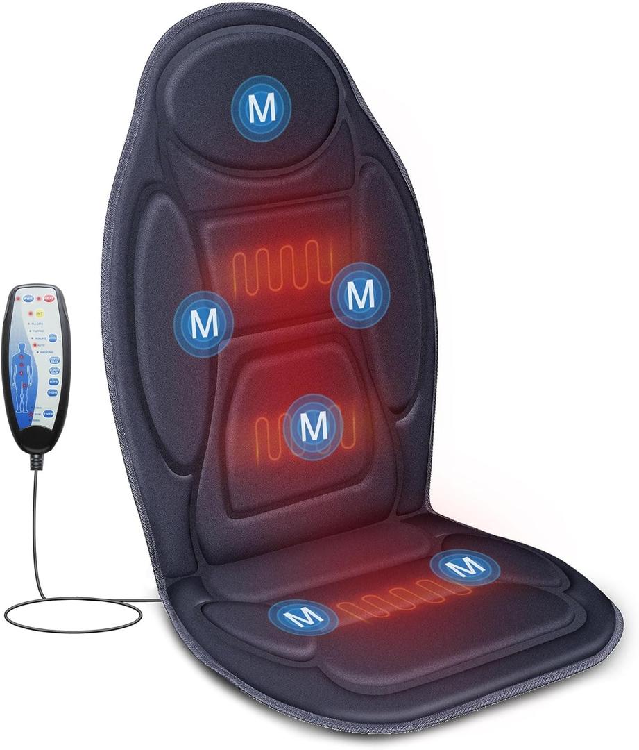 Snailax Vibration Back Massager with Heat, Massage Seat Cushion with 6 Vibrating Motors and 2 Heat Levels, Massage Chair Pad for Home Office use, Gifts for Him Her (Grey)
