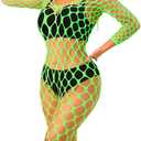 Exotic Fishnet Bodystocking, Rave Glow Outfits, One Size, Sheer Mesh Dancewear Sexy Jumpsuit Plus Wear Dancer (Neon Green)