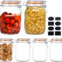 Encheng Glass Jars 32oz,Airtight Glass Food Storage Jar with Clamp Lid,1000ml Rounded Airtight Canister with Leak Proof Rubber Gasket,Clear Glass Kitchen Jars for Dry Food,Cereal,Beans,6 Pack