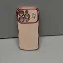 iPhone 15 Pro Case Magnetic, for Women Girls Soft Cute Wave Frame Curly Shape Love Heart Luxury Plating Phone Case Compatible with MagSafe Shockproof Back Cover 6.1" - Pink