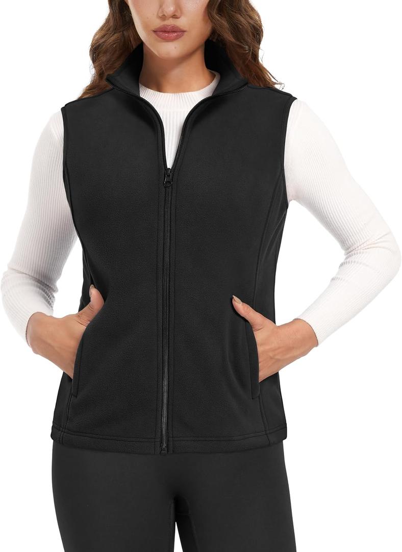 MAGCOMSEN Women's Fleece Vest Outerwear Sleeveless Lightweight Zip Jackets Warm Soft Vests with Zipper Pockets (Medium, Black)