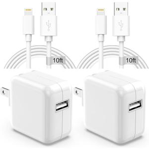 Apple iPad Charger Wall Charger and Cord 10 ft 2Set,12W iPad Fast Charging Block and Cord 10 ft Apple Certified Lightning Cable for iPad 7th 8th 9th Generation/Air/Mini,iPhone