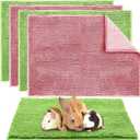 Amylove 4 Pcs Guinea Pig Cage Liner Washable Fleece Pee Pads Pet Dog Cat Bedding Training Mat for Small Animal Guinea Pig Puppy Bunny Hamster(16 x 24 Inch,Rectangular,Green Pink)