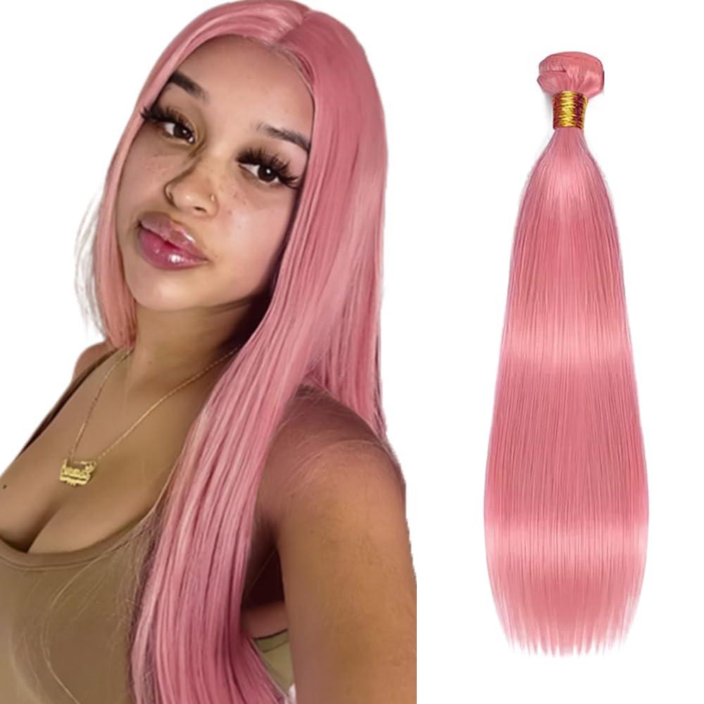 Pink Bundles Human Hair Straight Bundles 28 Inch Pink Straight Bundles Unprocessed Brazilian Virgin Hair 1 Bundle 50 Gram Per Bundle Deals Quick Weave Hair Extensions For Woman