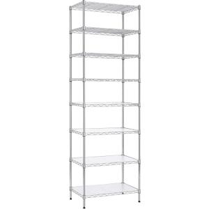 Finnhomy 8-Tier Wire Shelving Unit Adjustable Steel Wire Rack Shelving 8 Shelves Steel Storage Rack or Two 4-Tier Shelving Units with PE mat, Leveling Feet and Safety Device, NSF Certified, Chrome