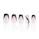 French Tip Press on Nails Medium Square Fake Nails Black False Nails with Silver Line Glitter Design Stripe Coffin Full Cover Artificial Acrylic Nails Pink Glue on Nails for Women Girls Manicure