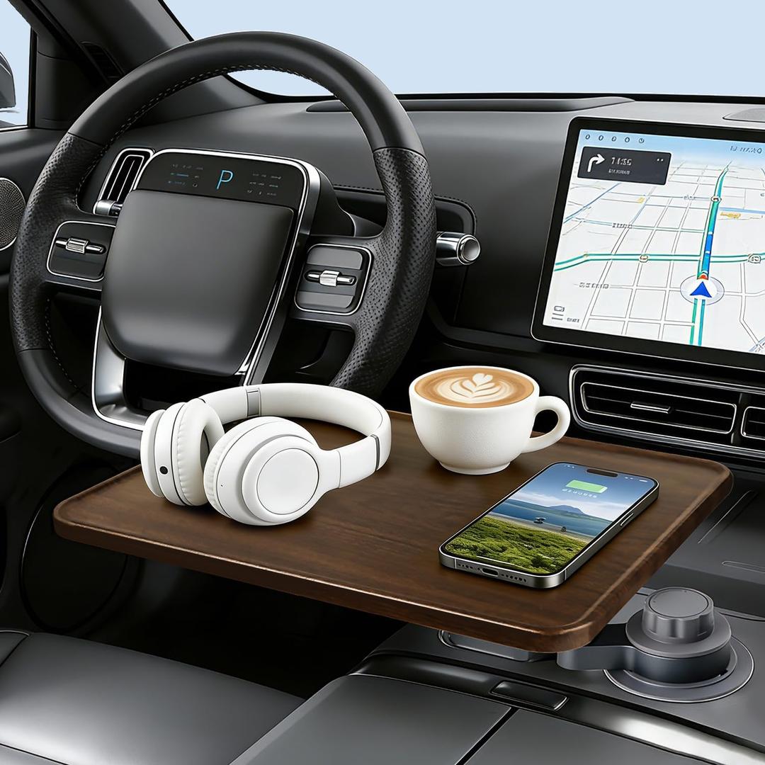 360 Rotating Car Laptop Desk - Cup Holder Mount Car Table Tray, Compatible with Tesla Model Y/3/S, F-150/Explorer/Maverick & Most Vehicles, Car Accessories for Women & Men