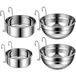 Zhehao 4 Pack Hanging Dog Water and Food Bowls for Kennel Cage, No Spill Dog Crate Water Bowl, Stainless Steel Bowls Dish for Dogs Crate Cage Accessories (35oz & 50oz & 65oz)