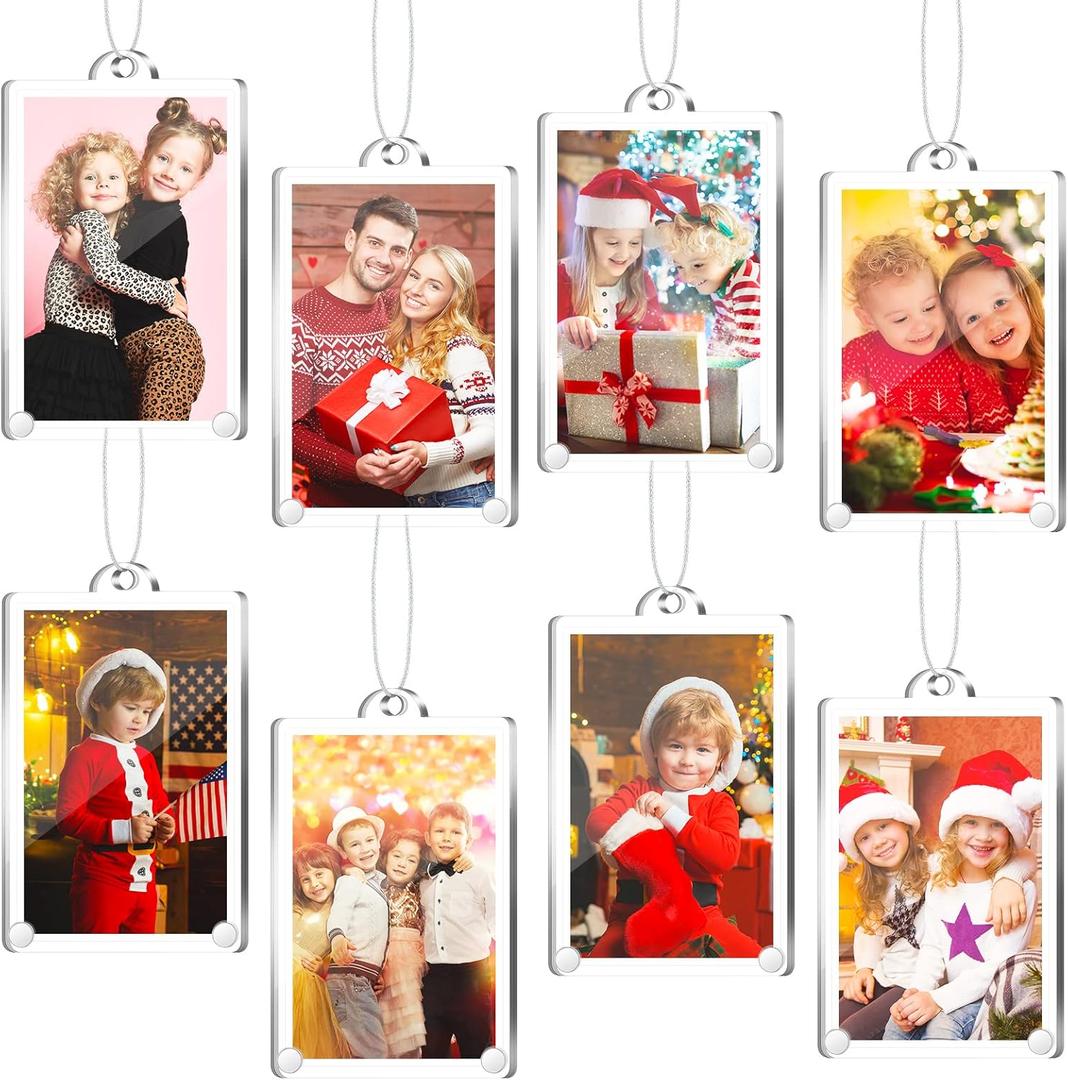 Weysat 8 Pcs Christmas Photo Ornaments Small Hanging Picture Frame Ornaments Wallet Size Picture Frames for Christmas Tree Decoration Tear the Scratch Film Before Use(2 x 3 Inch,Vertical)