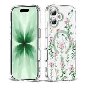 XIQI Compatible with iPhone 17 Case 6.3" for Women Girls Cute Translucent Magnetic Phone Case with Floral Pattern [Never Fade Flower Design][Compatible with Mag-Safe],Carnation