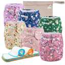 Wegreeco Cloth Diapers 6 Pack with Inserts & Wet Bag, Washable Reusable Diapers for Babies, One Size Adjustable (Chrysanthemum)