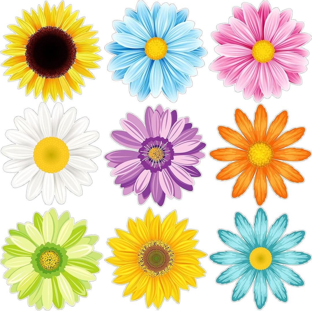 Censen 63 Pieces Sun Flower Cutouts 5.1 Inch Spring Summer Bulletin Board Paper Decorations Creative Springtime Flowers Wall Decals for Wall Summer Bulletin Board for Birthday Party(Classic)