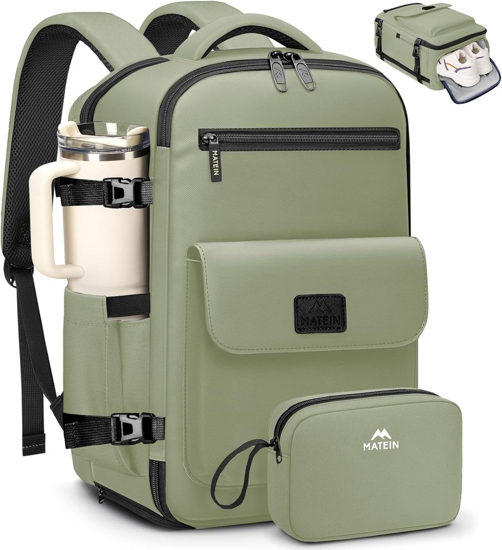 MATEIN Personal Item Backpack 18x14x8 with Shoe Compartment, TSA Approved Under seat Bag for Frontier Airline with Water Bottle Holder Lightweight Travel Backpack for Women Men Fit 15.6" Laptops, Green
