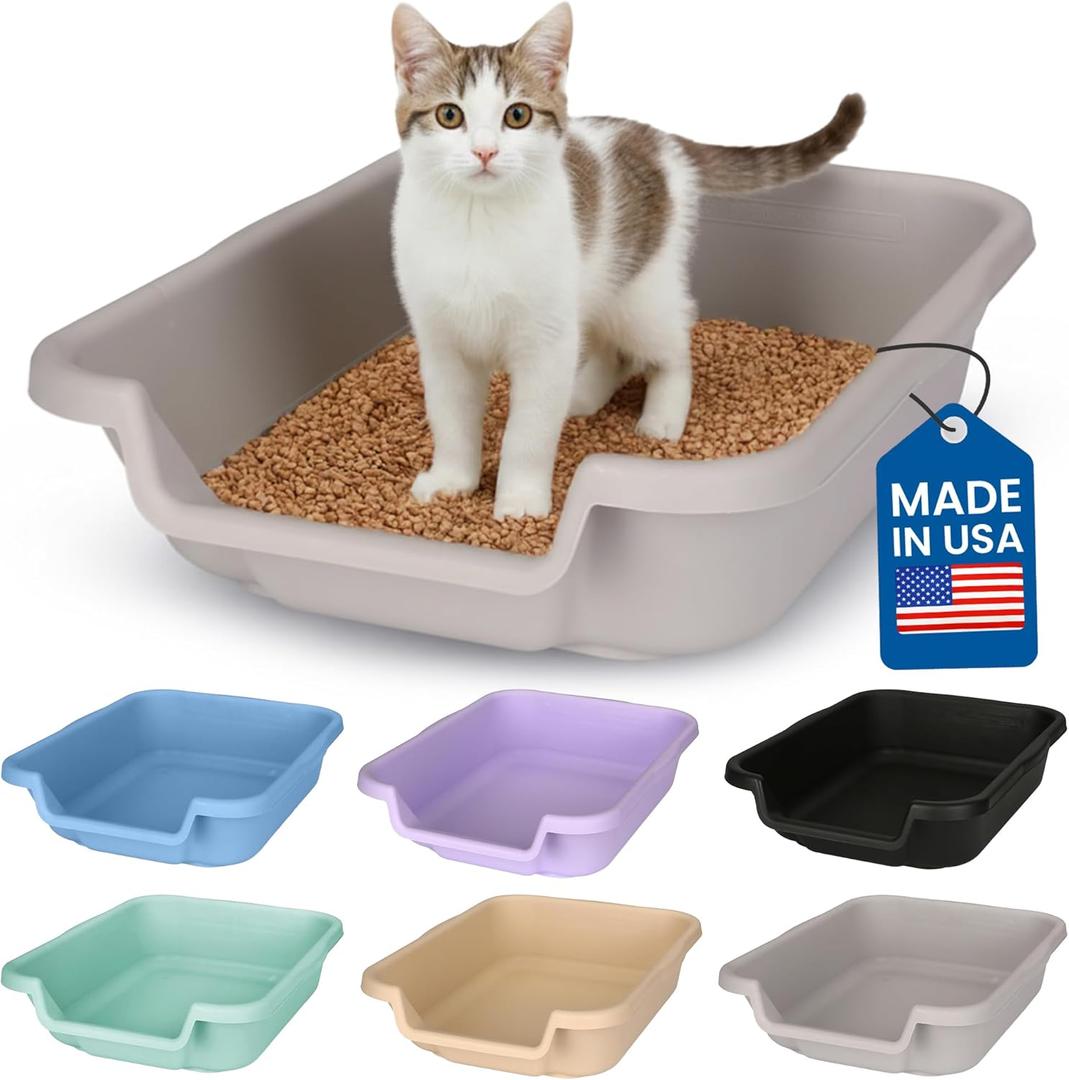 KittyGoHere Senior Cat Litter Box, Small Litter pan, Open Top Low Entrance Kitty Litter Box, Lightweight Low Entry Litters Box, Durable, Made in USA (Misty Gray)