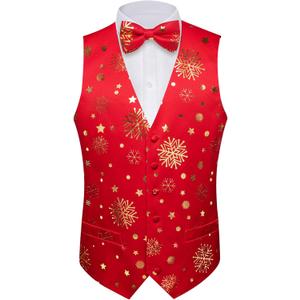 DiBanGu Mens Christmas Vest and Bow Tie Set Festival Christmas Snowflake Suit Vest for XmasNew Year Party Formal (Large)