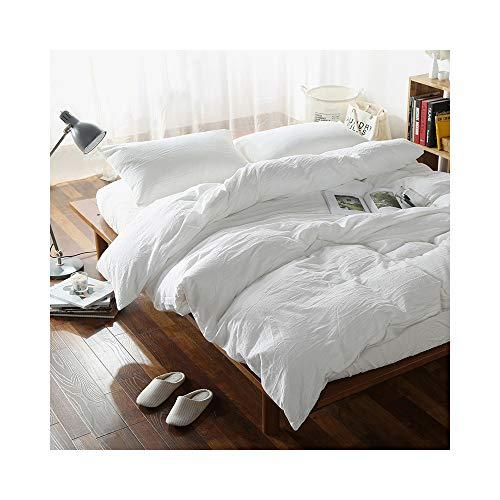 F.Y.Dreams 100% Washed Cotton Duvet Cover for Weighted Blanket 80x87 inches with 16 Ties, Zipper on Long Side/White/Just Duvet Cover