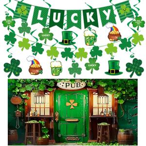 St Patricks Day Banner Decor, Large Saint Patricks Day Shamrock Photography Backdrop, Hanging Irish Decor for Home Wall Indoor Outdoor Decor Party Supplies