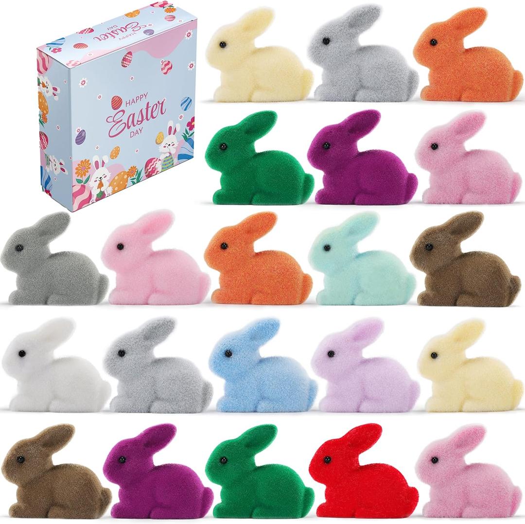 Easter Bunny Figurines Set, 28PCS Realistic Fluffy Crouching Rabbits - Easter Basket Stuffers, Spring Home Table Decor, Easter Gifts for Kids & Adults