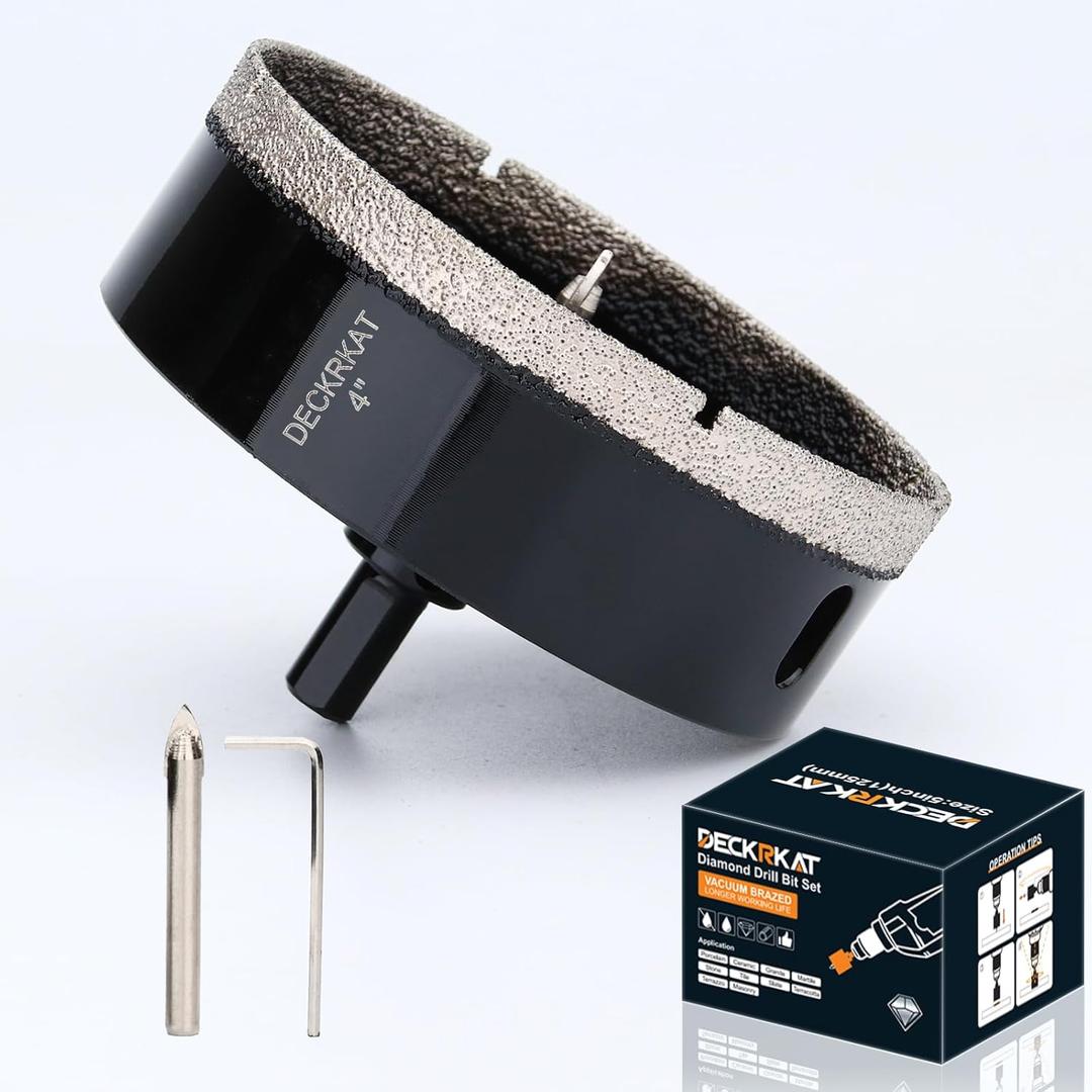 4 inch Diamond Hole-Saw Bits with Pilot Drill Bit -4" Diamond Tipped Tile Hole Saws with Guiding Bit Accurate Drilling for Porcelain Tile Ceramic Pottery Granite Stone Glass Bottles 102mm.