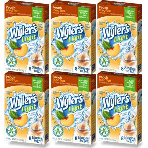 Wyler's Light Singles To Go (6 Pack), Peach Iced Tea Water Drink Mix, 48 Total Powder Drink Mix Packets (BB: May 2028)