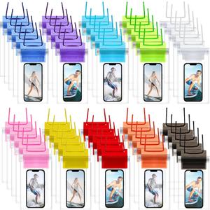 Flutesan 50 Pack Clear Waterproof Phone Pouch Universal Waterproof Phone Case Waterproof Pouch Dry Bag with Lanyard for Water Games Protect (Colorful)