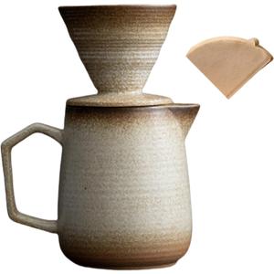 Pour Over Coffee Maker, Ceramic Coffee Maker With 100 pcs Paper Filter16oz/480ml Pour Over Coffee Dripper (Off White)