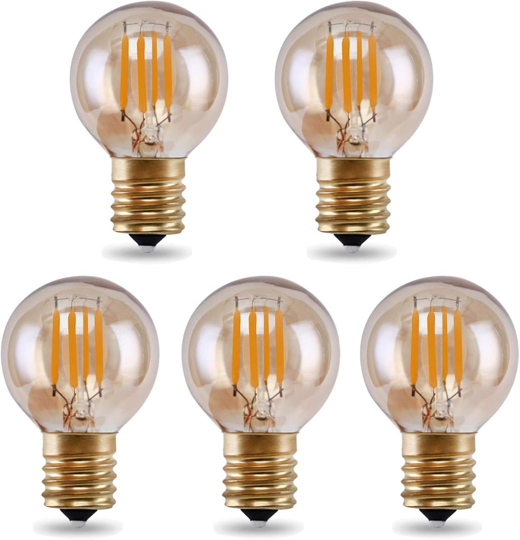 Lxcom Lighting G40 LED Light Bulb 2W Vintage Edison Globe Light Bulb 2200K Warm White G40 Amber Glass E17 Intermediate Base Decorative String Light Bulbs Outdoor Replacement Bulbs, AC120V(5 Pack)