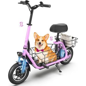 Urbanmax New Electric Scooter for Adults with Seat C1Pro, 18.6MPH & 25 Miles Range, 12" Pneumatic Tires, Dual Shock Absorbers, Dual Brakes, Removable Basket, UL2272 Certified  Pink