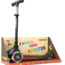 Black Mini 3 Wheel Scooter for Kids Lean-to-Steer with LED Light-Up Wheels, Adjustable Handlebar, Wide Anti-Slip Deck, Smooth PU Wheels, Rear Foot Brake Toddler Scooter for Ages 2+