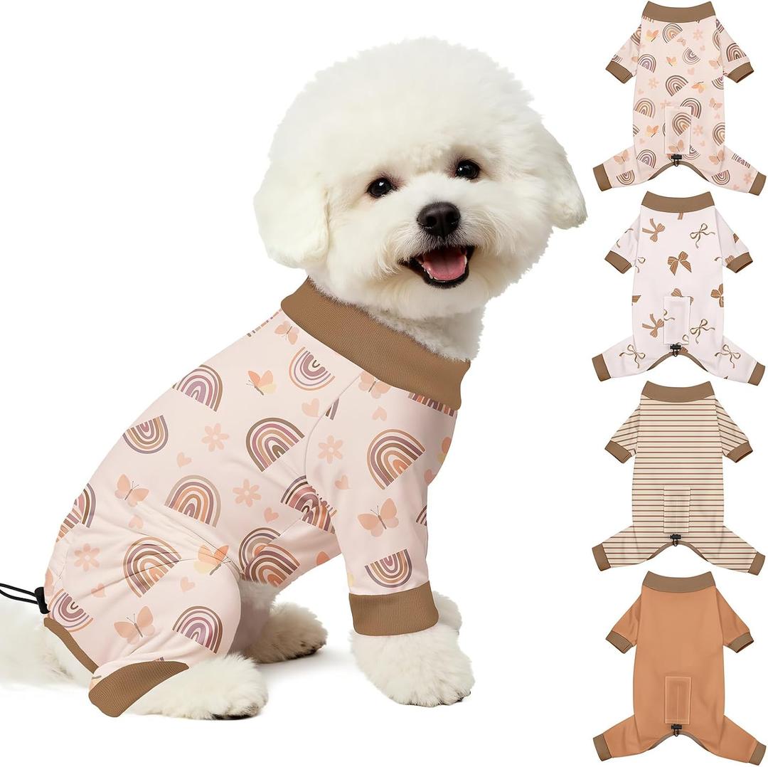 Bienbee Dog Pajamas, 4 Pack Dog Recovery Suit Shedding Suit Cute Soft Puppy Clothes Dogs Pjs Onesies Jammies Adjustable Breathable & Stretchy Clothes for Small Medium Large Dogs Girl Boy Puppy-M