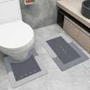 2Pcs Bathroom Mats and Toilet Rugs U Shaped Set, Non-Slip Quick-Dry Toilet Mat Bath Mat Rug for Tub, Shower and Bath Room 19.7"x31.5"+19.7"x23.6", Grey, 2 Pieces