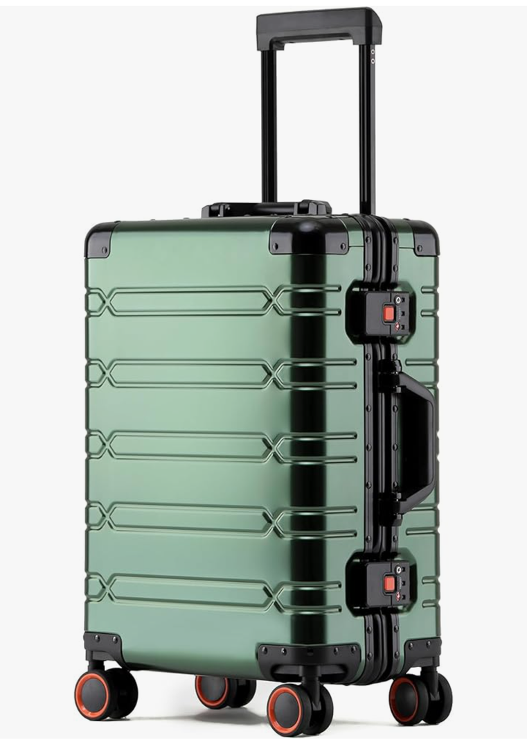 All Aluminum Carry On Luggage 22x14x9 Airline Approved Hard Shell Suitcases with Spinner Wheels Zipperless Luggage 20 inch Carry On Suitcase, Dark Green
