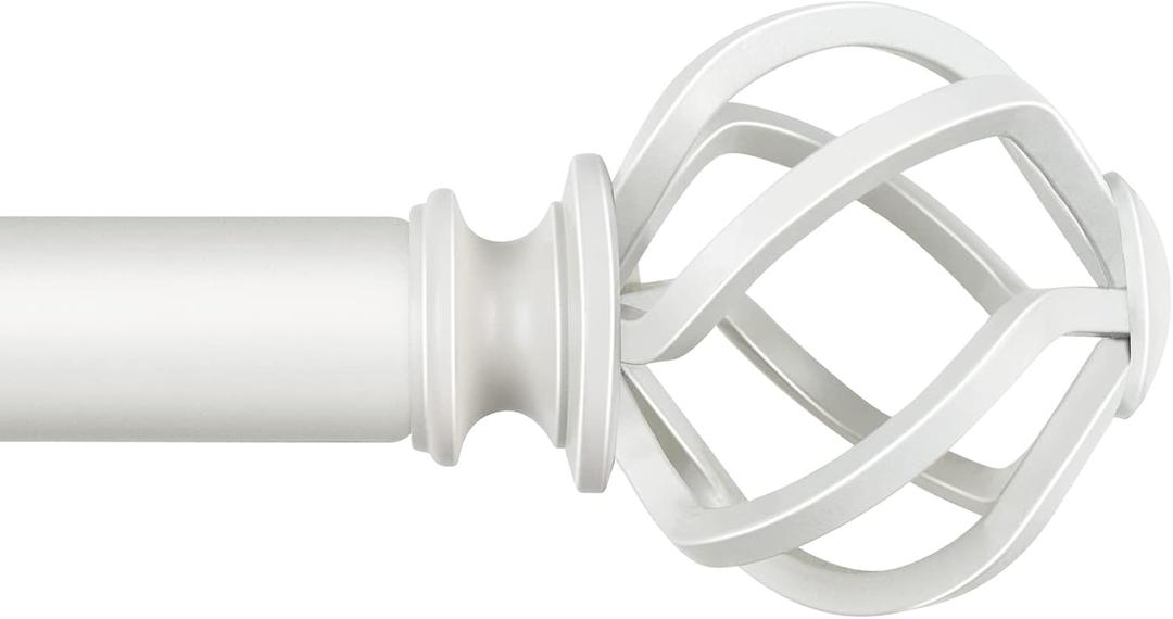 KAMANINA White Curtain Rod 32 to 58 inch (2.6-4.8ft), 1 inch Adjustable Single Curtain Rods for Windows 28 to 48 inch, Decorative Drapery Rod with Twisted Cage End
