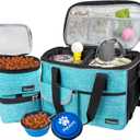 PetAmi Dog Travel Bag, Travel Pet Bag Organizer, Dog Food Travel Bag with Food Container and Bowls, Dog Travel Supplies Gift Accessories for Weekend Camping, Dog Cat Diaper Bag (Sea Blue, Medium) (Medium - 14.5"L x 8"W x 12.0"H)