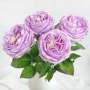 YalzoneMet 3.5'' Big Bloom Rose Artificial Flowers Purple 4Pcs Real Touch Rose Faux 17.7 Inch Long Stem Austen Roses Peonies Fake Flowers for Home Kitchen Party Christmas Flower Wedding Decor