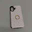 HAOPINSH for iPhone 16 Plus Wallet Case with Card Holder, 360Rotation Ring Kickstand, White Leopard Pattern, RFID Blocking Leather for Girls Women, Double Buttons Protective Cover 6.7"