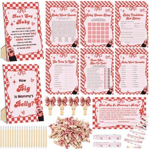 Sabary 428 Pcs She's Ready to Pop Baby Shower Games Set-8 Games Includes Baby Shower Bingo Price Is Right Guess Who Word Scramble Prediction and Advice How Big Is Mommy's Belly Don't Say the Words
