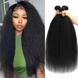 Kinky Straight Bundles Human Hair 18 18 18 Inch Yaki Straight Human Hair Bundles 100% Unprocessed Brazilian 3 bundles For Black Women Natural Black