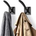 2 x Self Adhesive Towel Hooks, Matte Black Metal Hooks,Waterproof Stainless Steel Hanger Coat Hooks for Hanging Coat,Towels, Bath Robe in Bathroom Kitchen Home