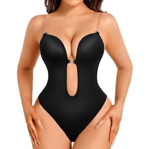 Decorus Shapewear Backless Bodysuit Strapless: Low-back Thong Body-shaper Invisible Women - Build in Bra Open-back Bodysuits (X-Large, Black)