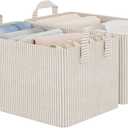 StorageWorks Storage Bins, Fabric Storage Bins for Shelves, Storage Baskets with Metal Frame, Closet Baskets and Bins with Handles, Khaki and Beige Stripes, 2-Pack (14 " L x 10 " W x 8 " H)