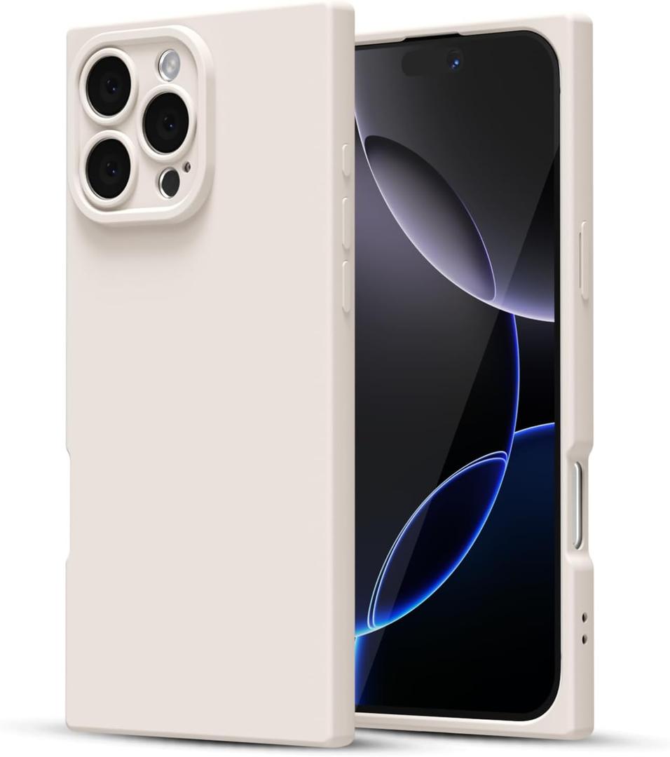 LoeoeL for iPhone 16 Pro Max Case Silicone, Rectangle Edge Cute Y2k Phone Case for Women Girl, Thin Protective Aesthetic Girly Design Soft Rubber with Camera Cover, Beige Stone Cream