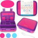 kinsho Bento Lunch Box for Kids Toddlers Girls, 5 Portion Sections Secure Lid, Microwave Safe BPA Free Removable Tray, Pre-School Kid Daycare Lunches Snack Container Ages 3 to 5, Pink Purple