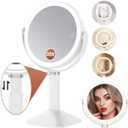 Lighted Makeup Mirror with Lights and Magnification 30X/1X, Height Adjustable 30X Magnifying Vanity Mirror with 4000mAh Battery & 3 Colors Dimming Light for Desktop Bathroom Bedroom (White)