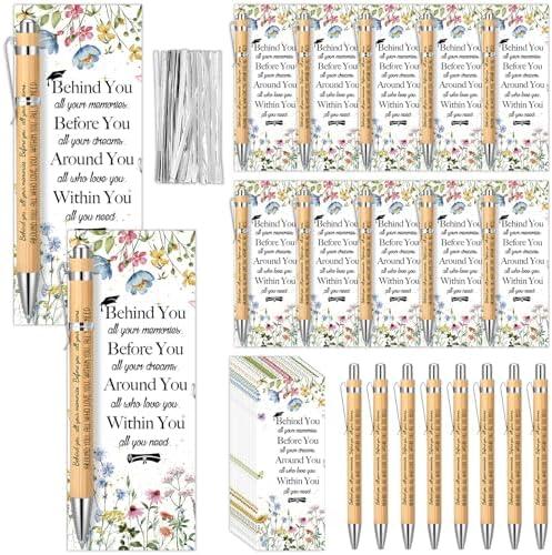 Dunzoom 48 Sets Class of 2025 Graduation Gifts Pens Bulk for Teacher Student Wood Bamboo Pen Thank You Bookmark Cards Cable Ties Behind You All Your Memories Inspirational Graduation Party Favors