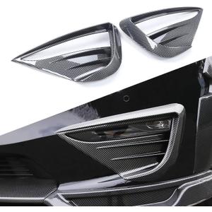 yhcdsea for 2020-2024 Tesla Model Y Front Fog Light Cover Trim Eyebrow Frame Decorative Accessories (Glossy Carbon Fiber Pattern)